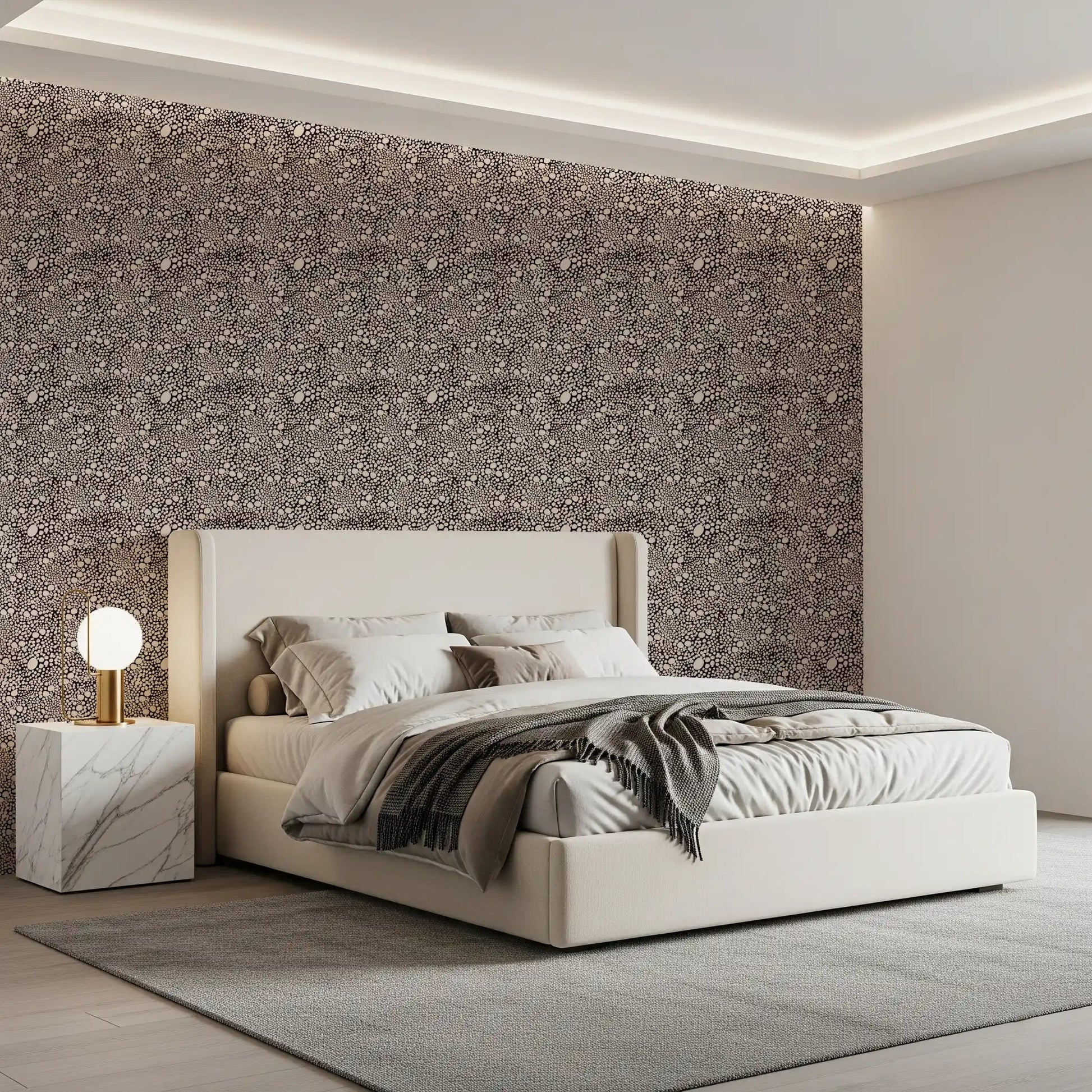 Rustic scatter shapes this dark brown pebble wallpaper from corner to corner
GD9501