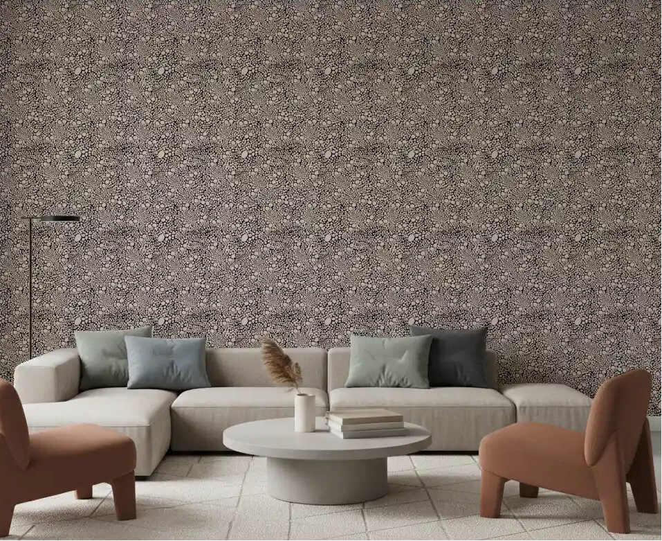 Living room covered in the rustic pebble mosaic wallpaper at full height
GD9501