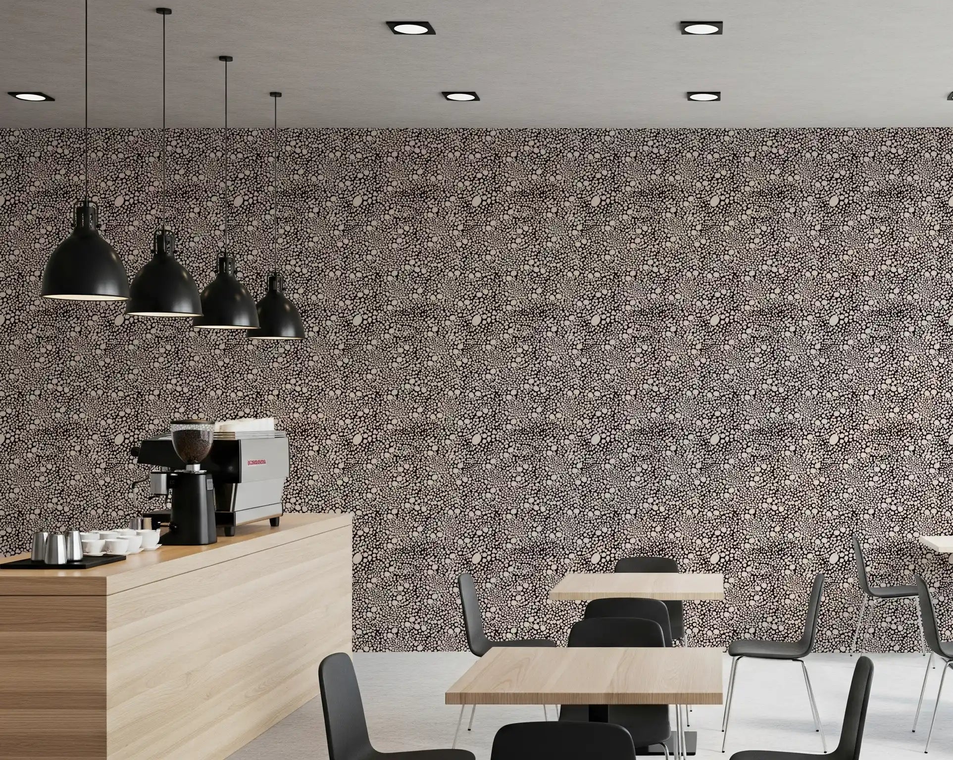 Cream pebbles pack tightly across a deep brown ground on this textured wallpaper
GD9501
