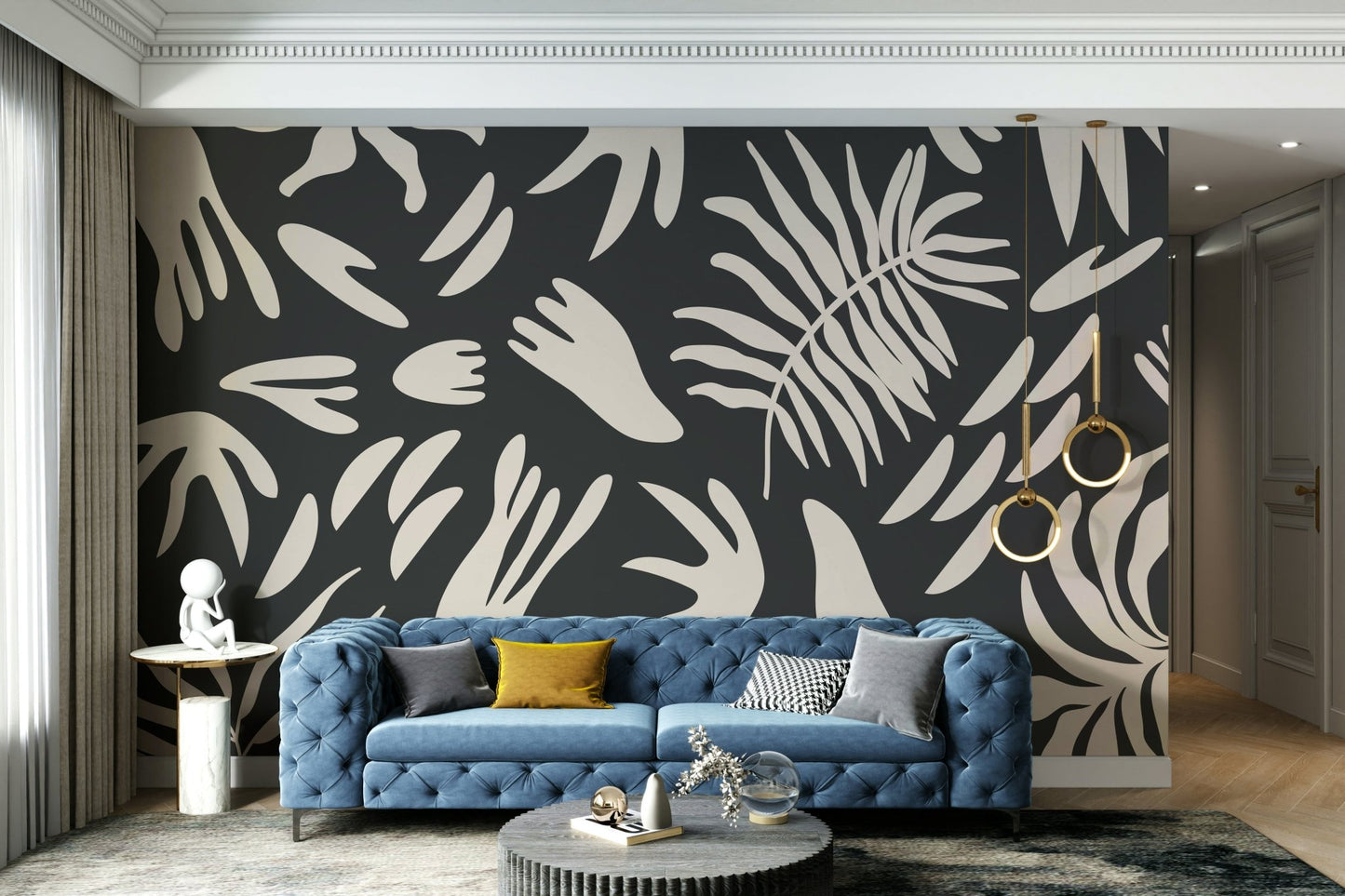 A graceful subtle line wall mural in cool, natural tones., GD5104