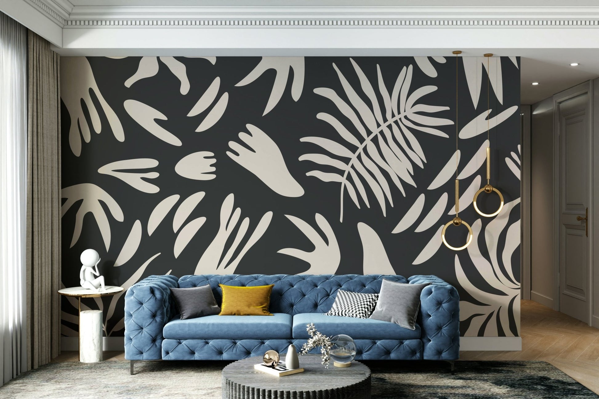 A graceful subtle line wall mural in cool, natural tones., GD5104