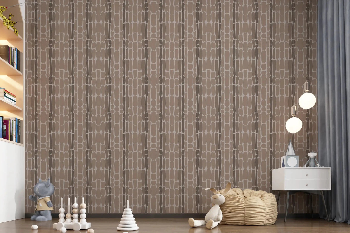 Long vertical columns of pebble ovals fill this Organic Stone Mosaic wallpaper.GD9555