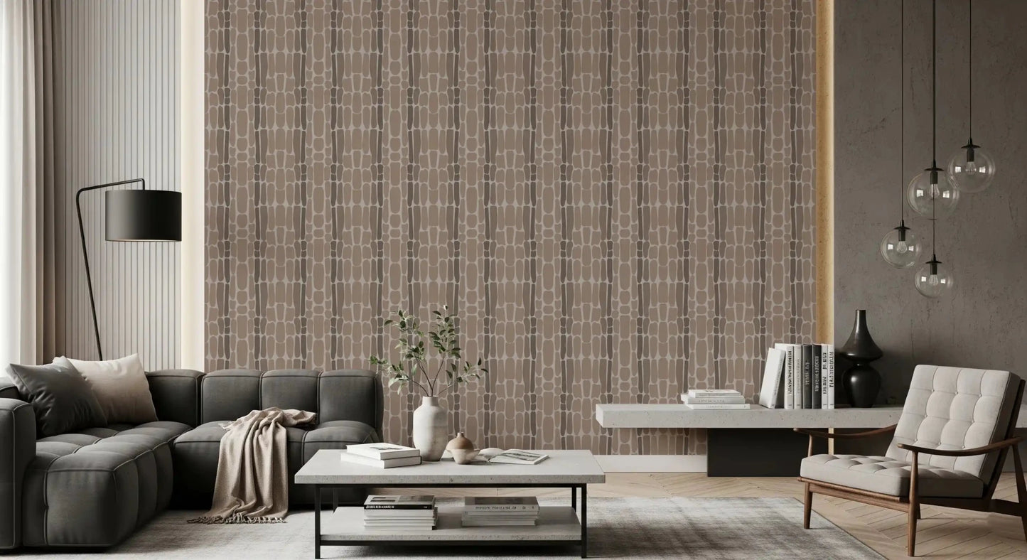 Earthy ovals run vertically across the living room in Stone Mosaic wallpaper.
⁠GD9555