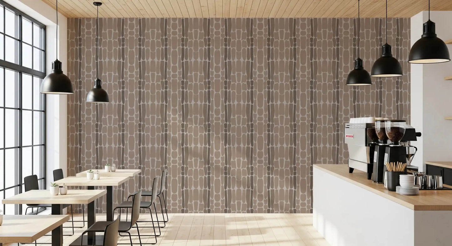Stacked ovals trail behind a Café-dining zone in Stone Mosaic wallpaper.
GD9555