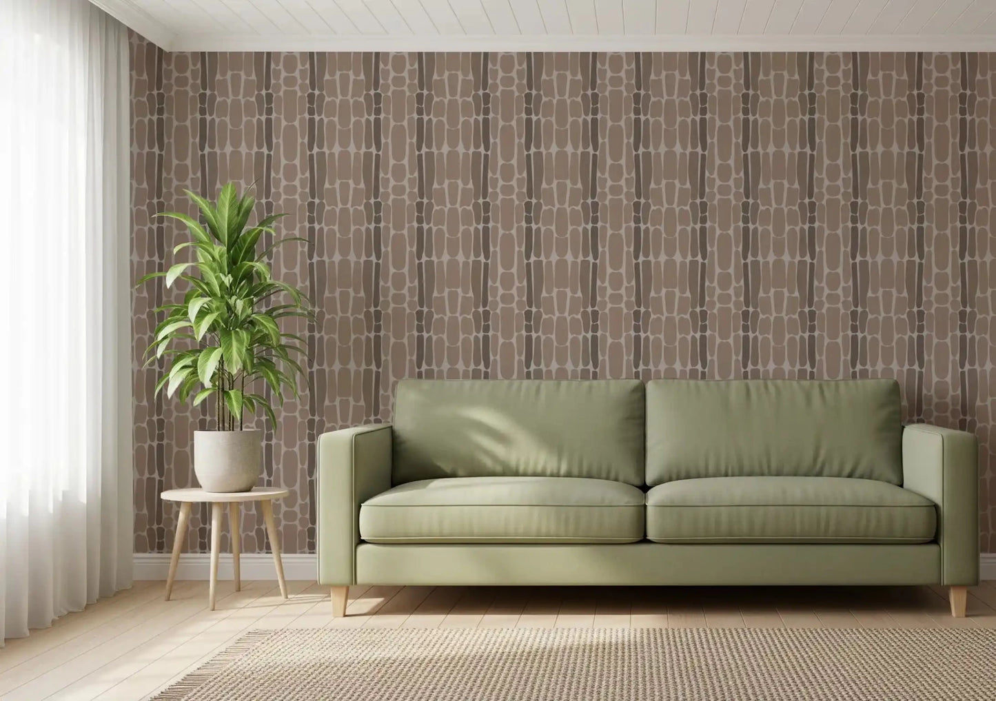Ovals vary in size and shade across the Stone Mosaic wallpaper for an organic look.GD9555