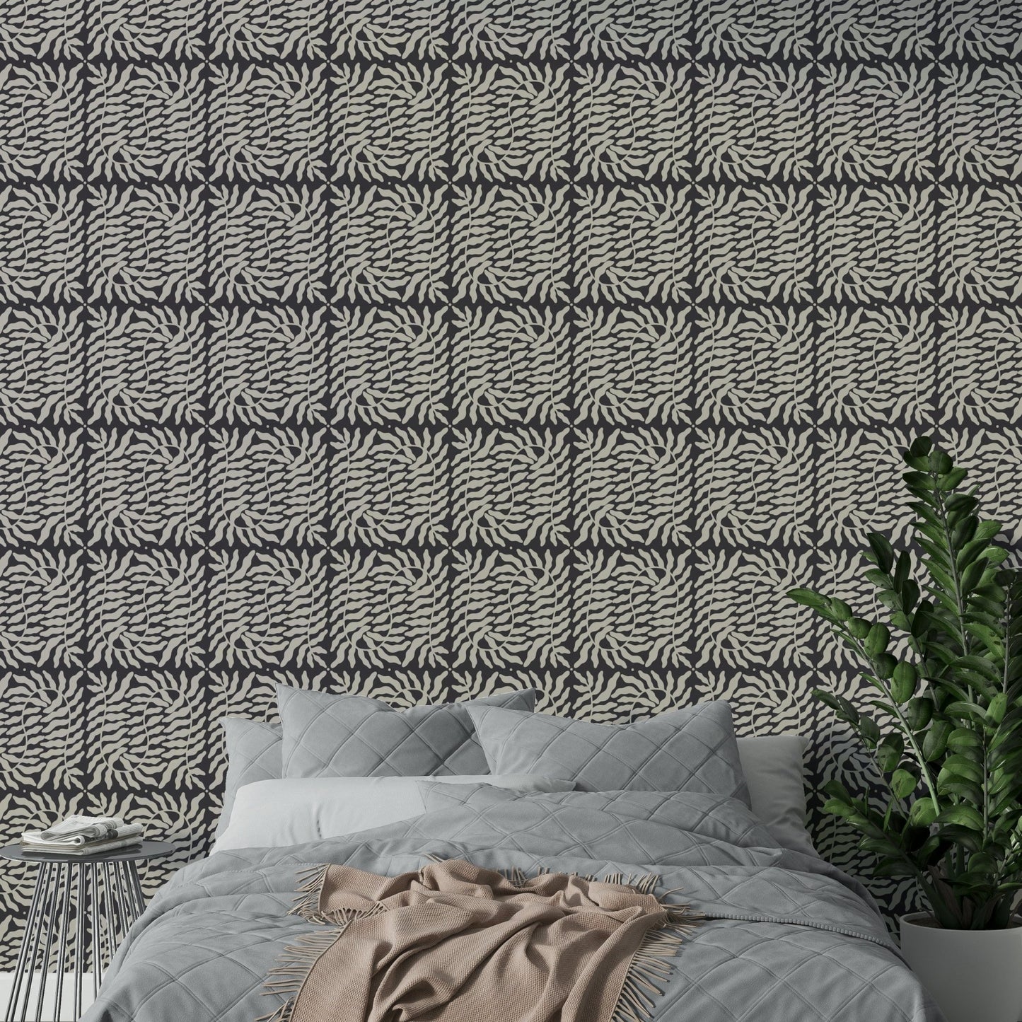 Organic Taupe Ferns Wallpaper⁠