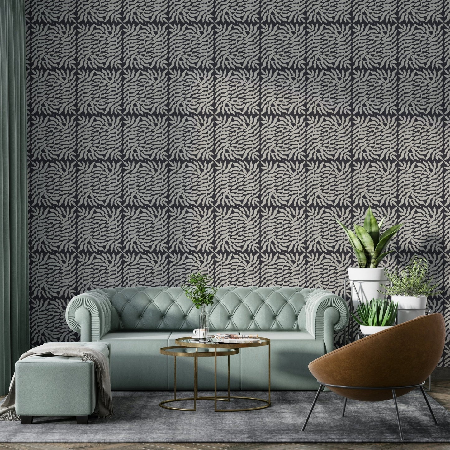 Elegant taupe fern mural for calming interiors

