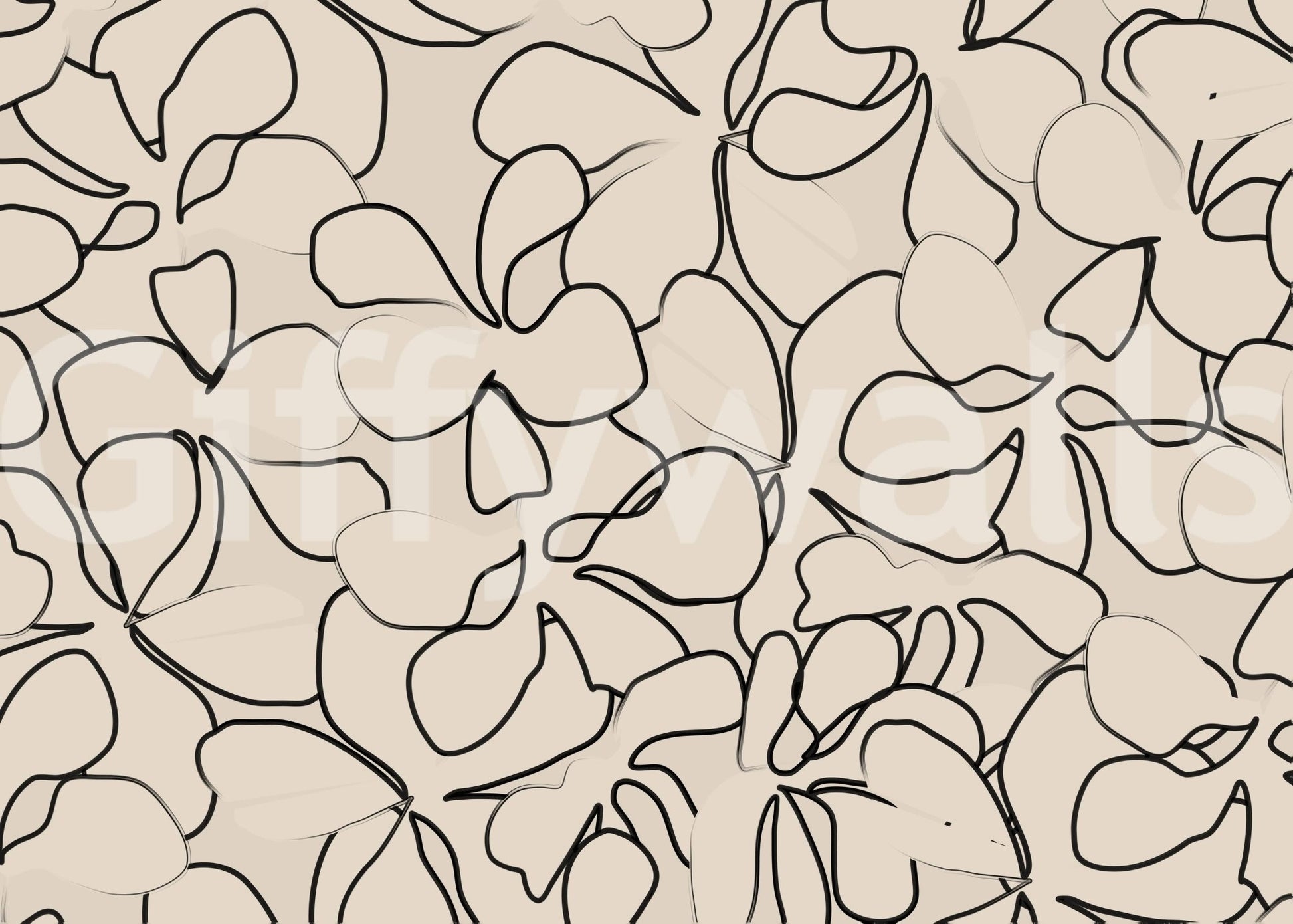 Black petal and leaf outlines on warm beige wall mural., GD5479