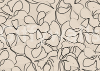 Black petal and leaf outlines on warm beige wall mural., GD5479