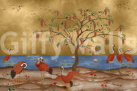 Rich gold and blue colour palette of the oriental crane mural., GD8996