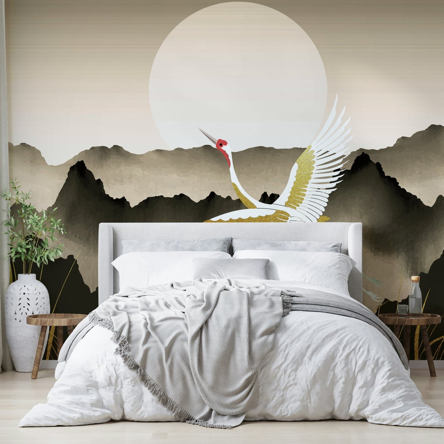The image shows an artistic impression of a serene Oriental dawn scene.

