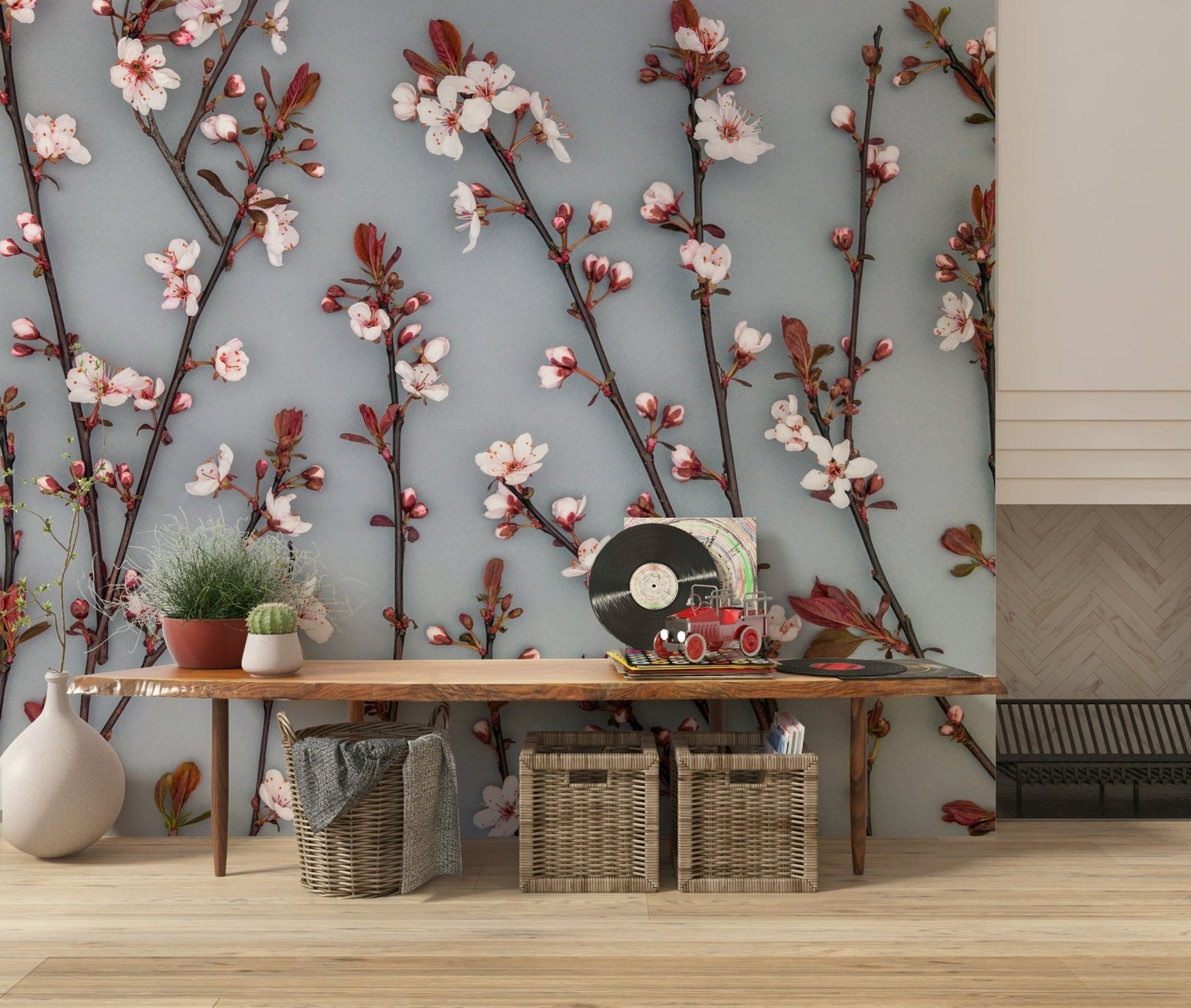 Elegant floral Ornamental Cherry Plant wall decoration concept.