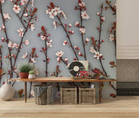 Elegant floral Ornamental Cherry Plant wall decoration concept.