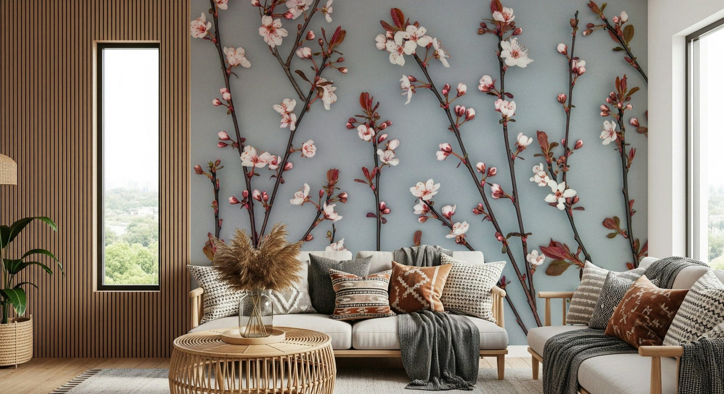 Beautiful cherry branch pattern for peel and stick wallpaper.