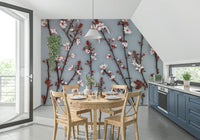 Ornamental Cherry Plant wall covering, stunning springtime bloom design.