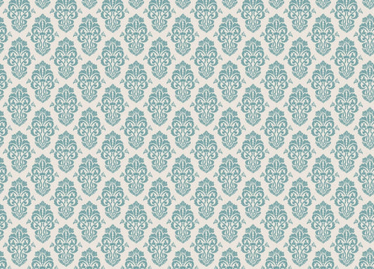White and Blue Damask Pattern Wallpaper Mural
