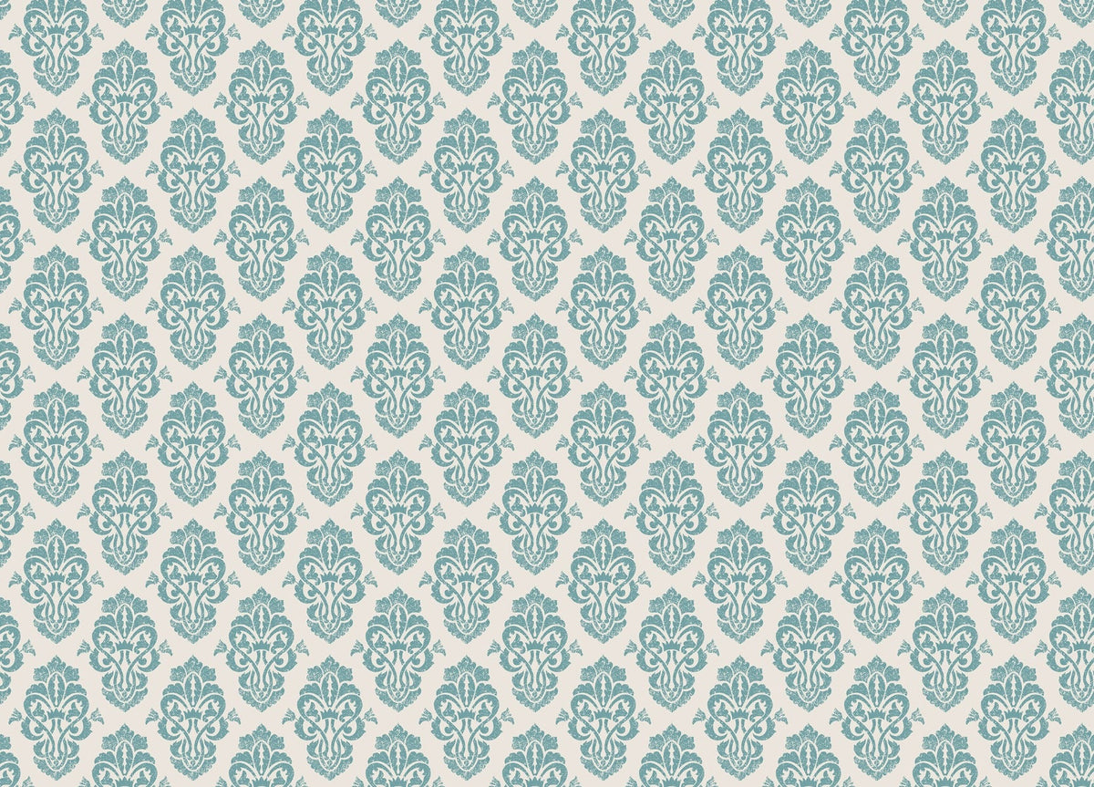 White and Blue Damask Pattern Wallpaper Mural