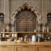 Classical architectural wallpaper featuring intricate carvings for a luxury hallway