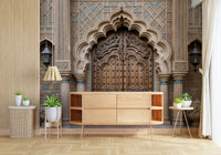 Elegant archway wallpaper for a high ceiling master bedroom wall mural design