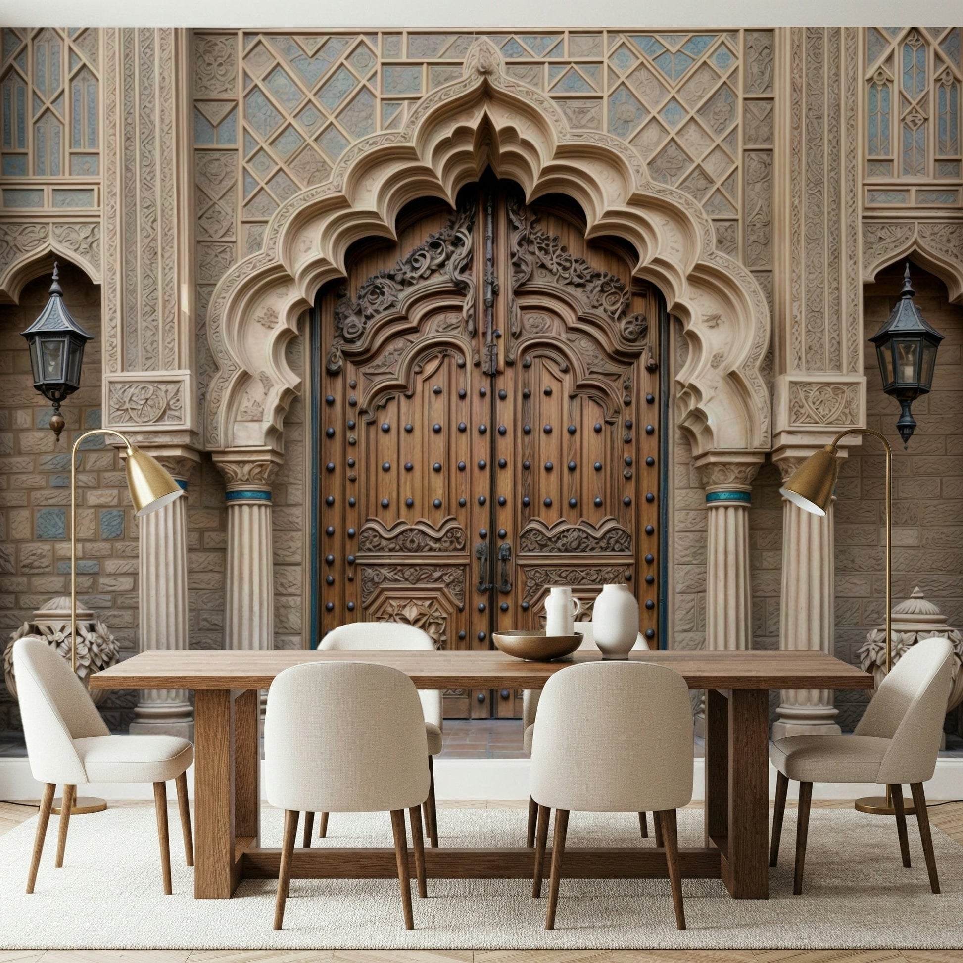 Neutral toned Ornate Entryway wallpaper for a boutique hotel reception area