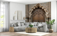 Ornate Entryway Wall Mural with detailed stone arches in a grand foyer wallpaper