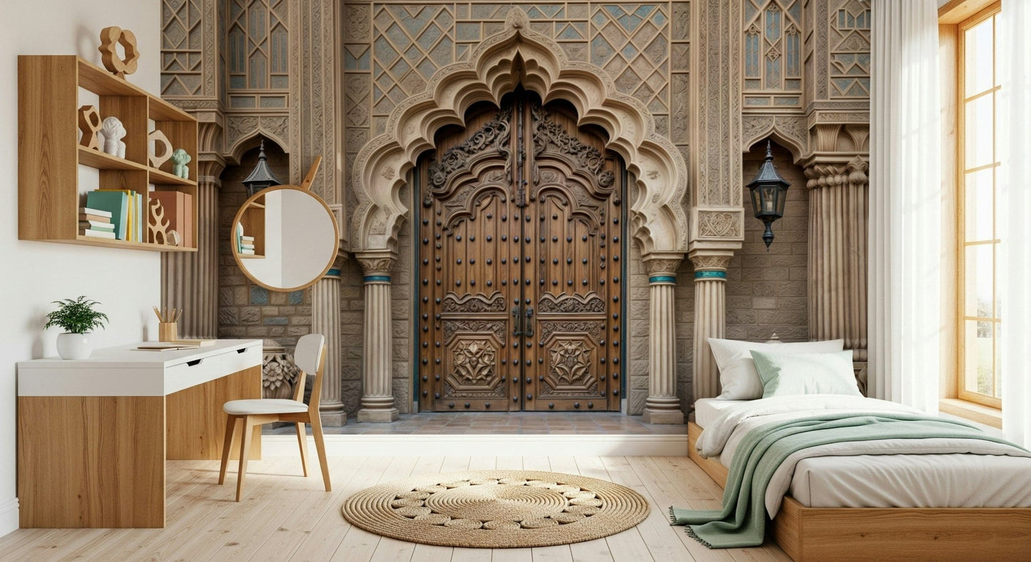 Victorian style architectural wallpaper for a classic heritage home décor