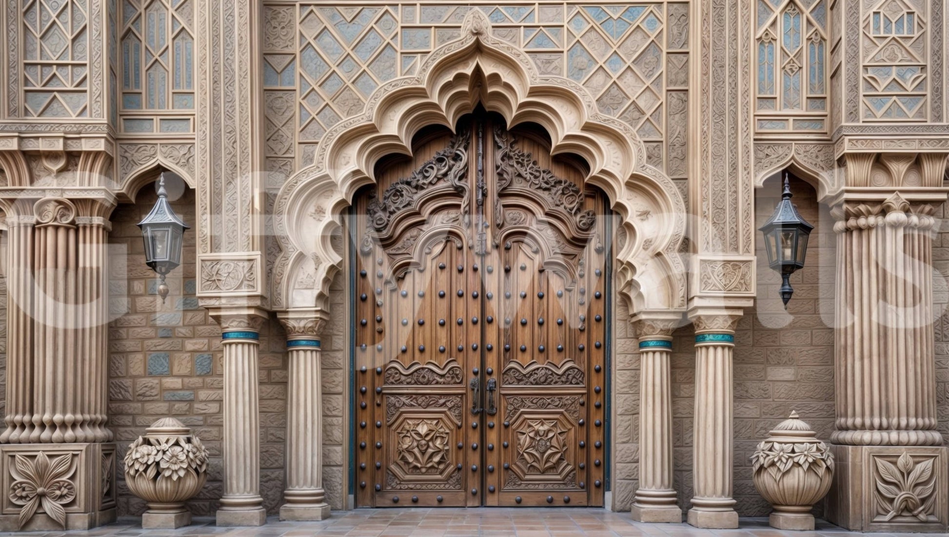 Gold and cream Ornate Entryway wall mural for a sophisticated living room décor