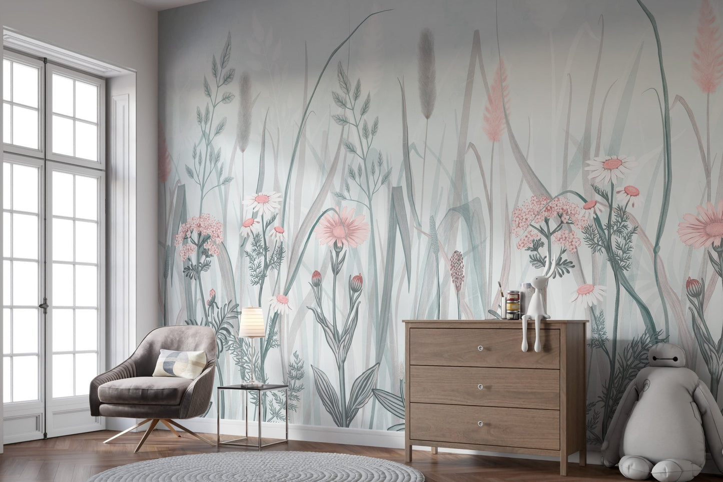 Ornate Painted Floral Pink Mural - Giffywalls