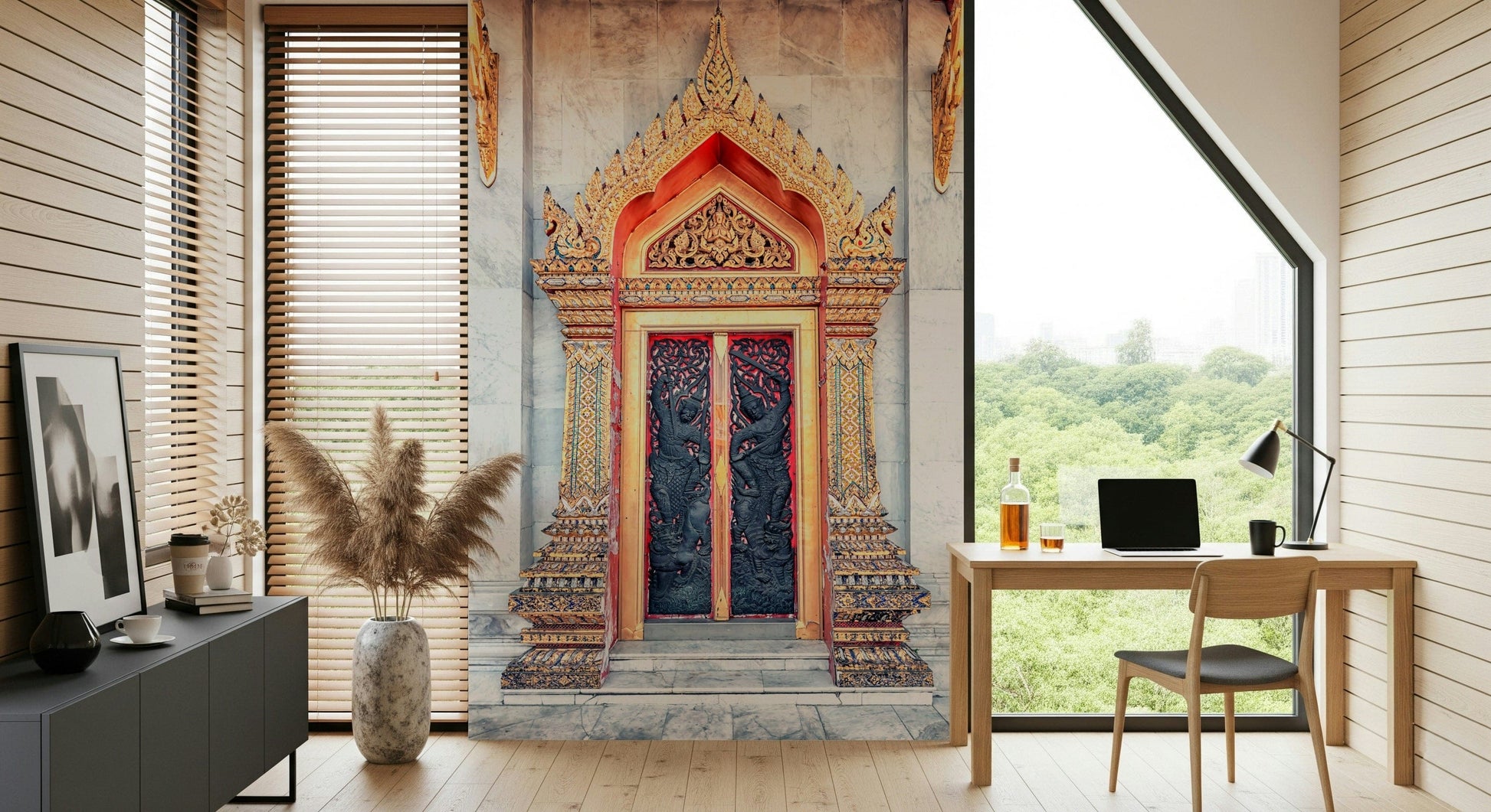 Temple Gate's Grandeur wall mural for an elegant bedroom backdrop.