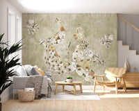 Ornate Vintage Bird wall mural with perched birds and antique floral detail, GD9281