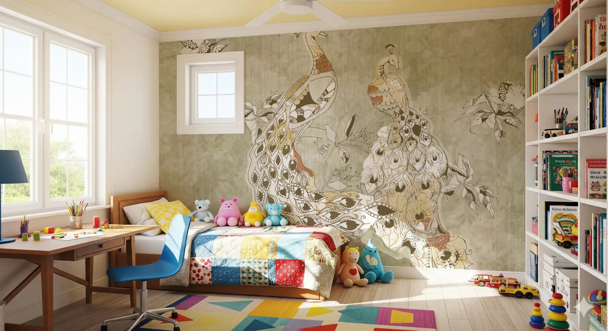 Beige scenic surface featuring Ornate Vintage Bird wall mural design, GD9281
