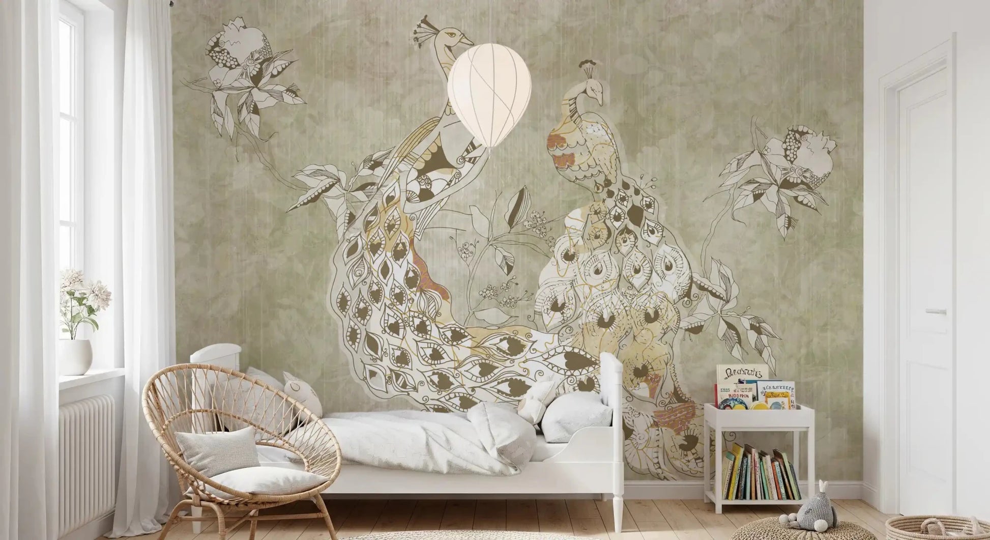 Ornate Vintage Bird wall mural with gentle blossoms and classic bird motifs, GD9281