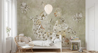 Ornate Vintage Bird wall mural with gentle blossoms and classic bird motifs, GD9281