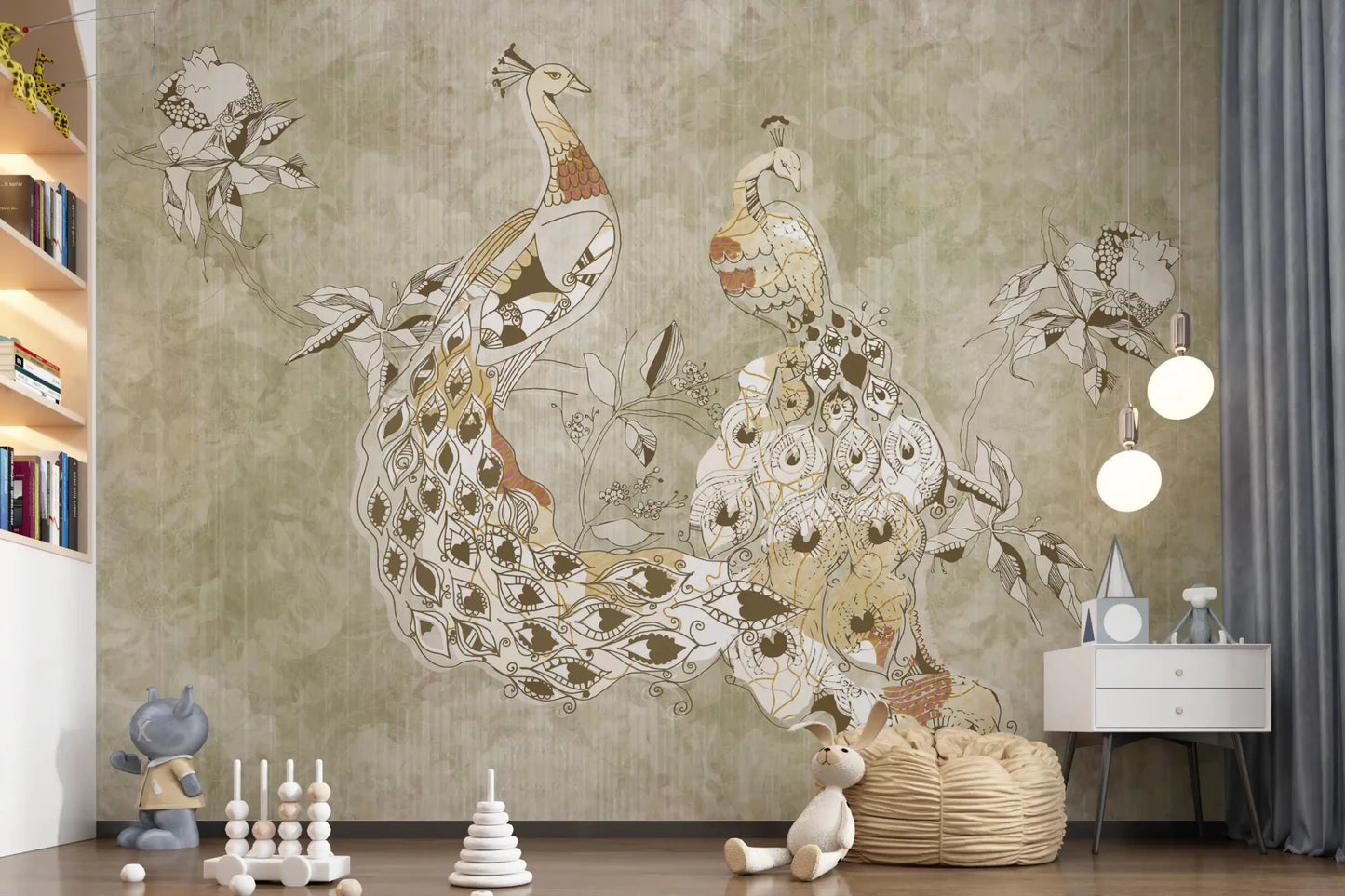 Faded botanical scene in Ornate Vintage Bird wall mural with soft texture, GD9281