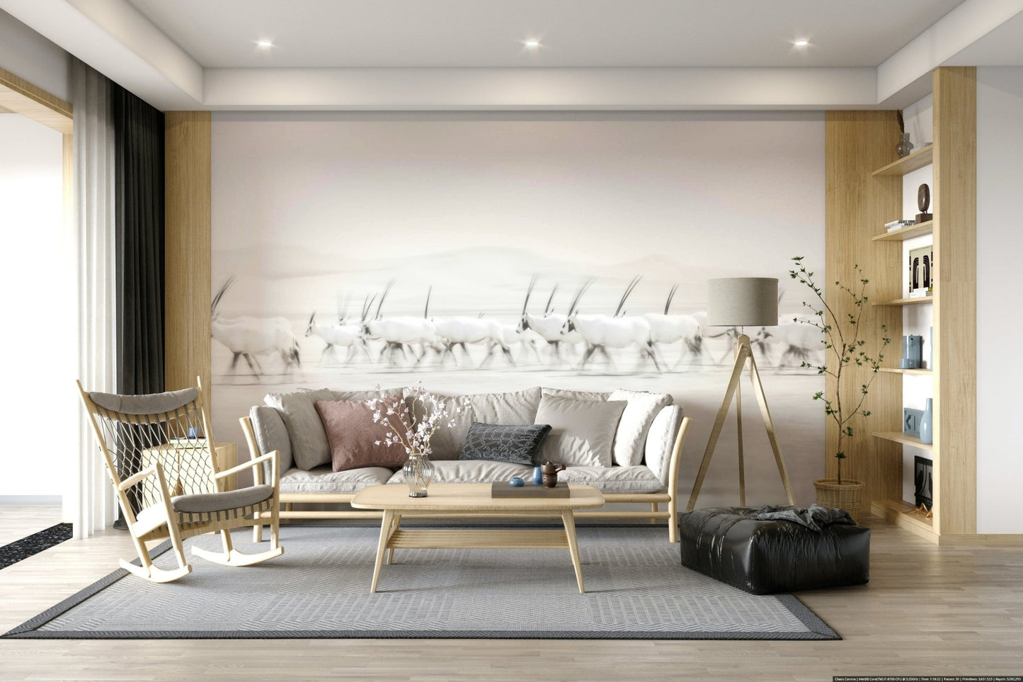 A calming abstract design wallpaper mural that defines a space.