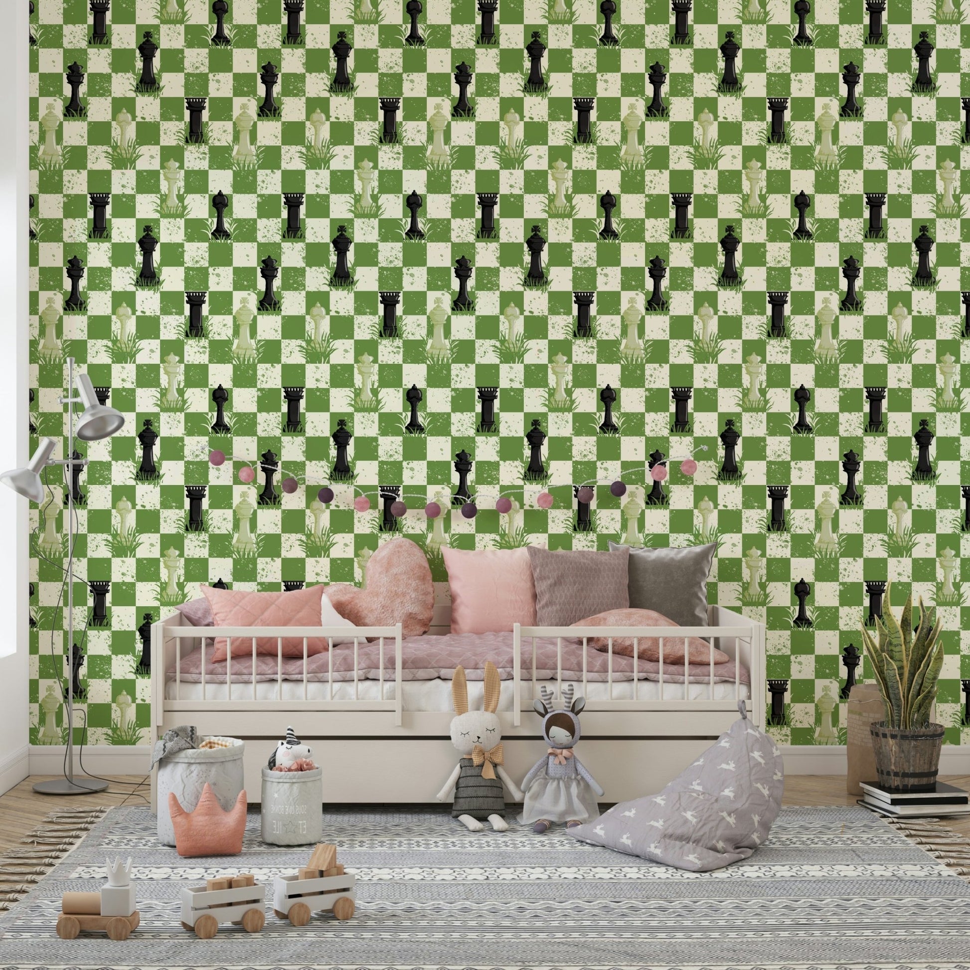 Green chess mural wallpaper for rooms
