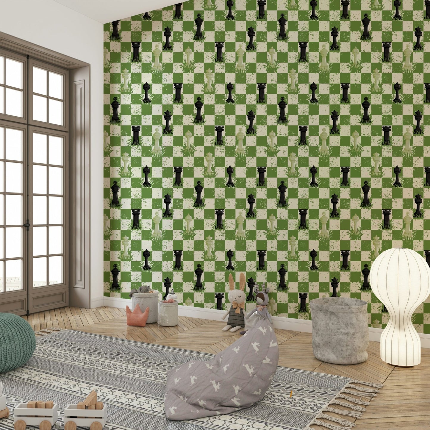 Green checkerboard chess wall mural

