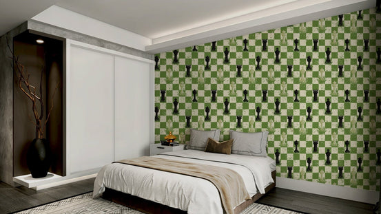 Green chessboard wallpaper for walls, GD854