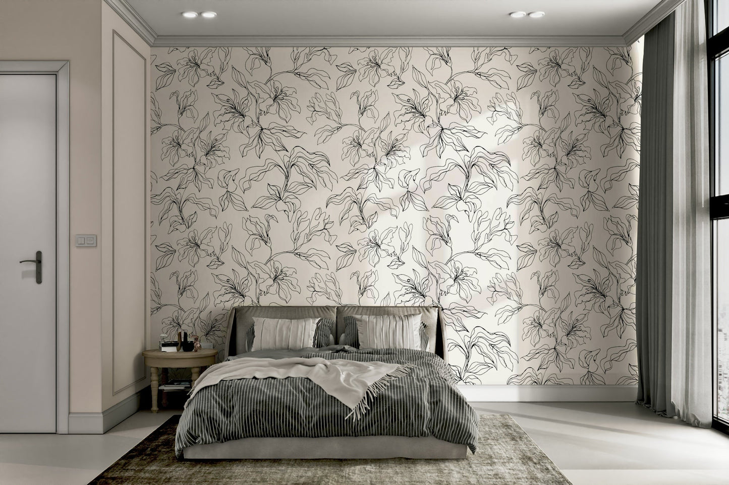 Wallpaper with a simple line art flower design

