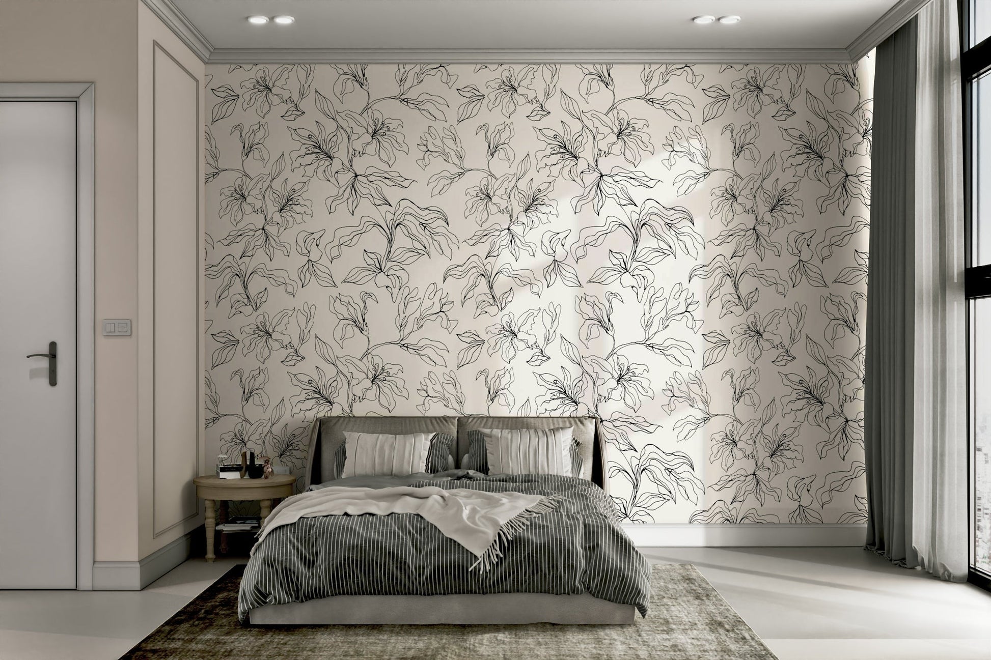 Wallpaper with a simple line art flower design

