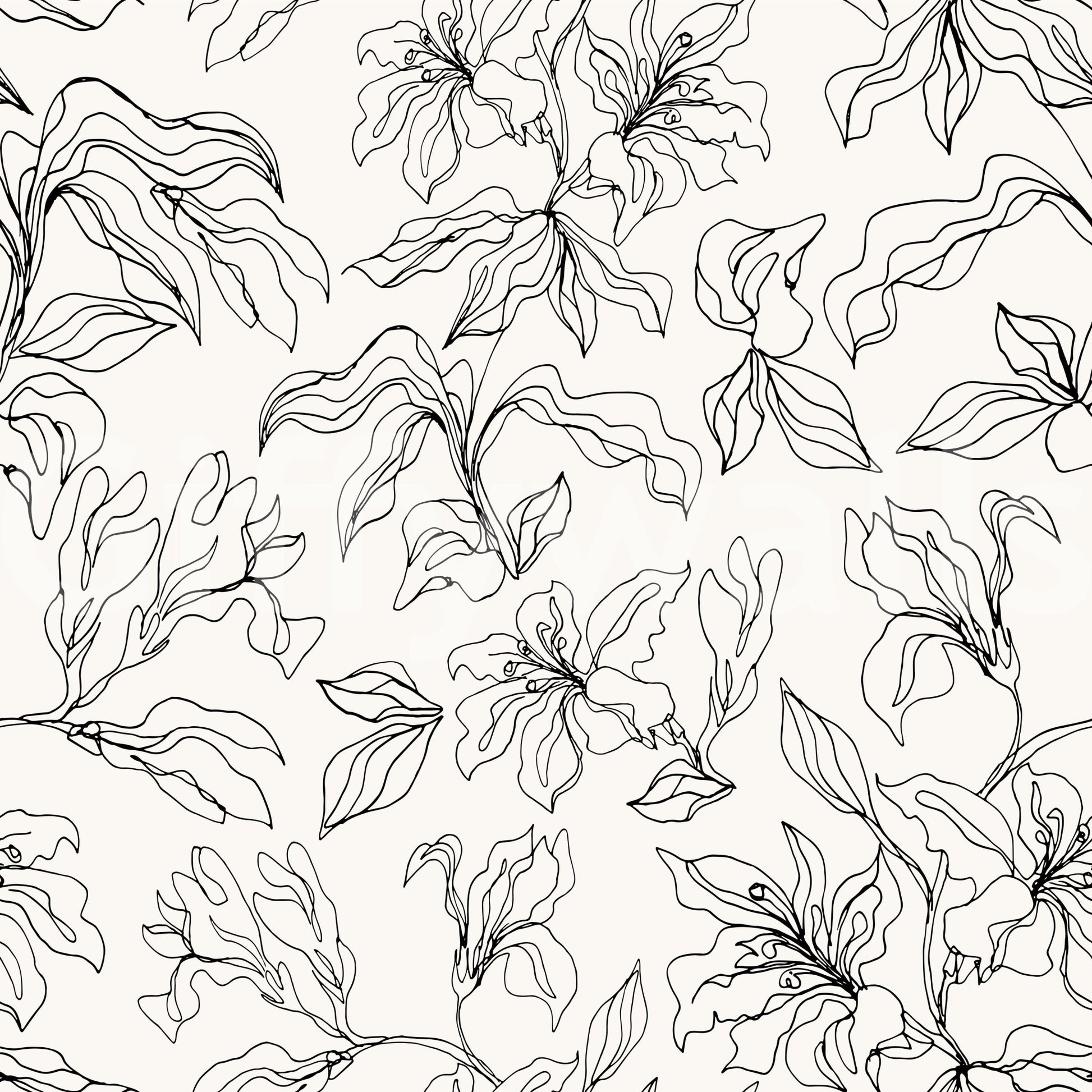 A seamless pattern of outlined lilies on a wall

