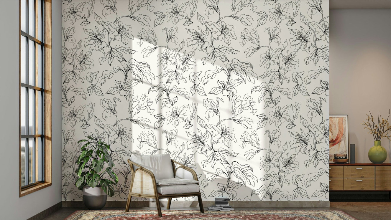 Outlined lilies wallpaper on a wall

