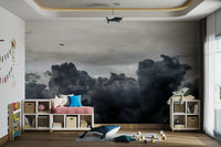 Leaden clouds tumble below a tiny plane, the Over the Storm wall mural GD4783
