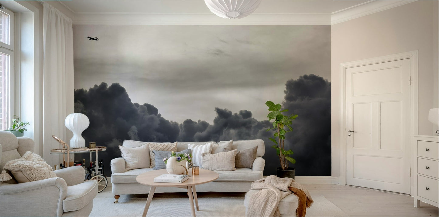 Turbulent cloud tops climb toward a small plane, a cloud wall mural GD4783
