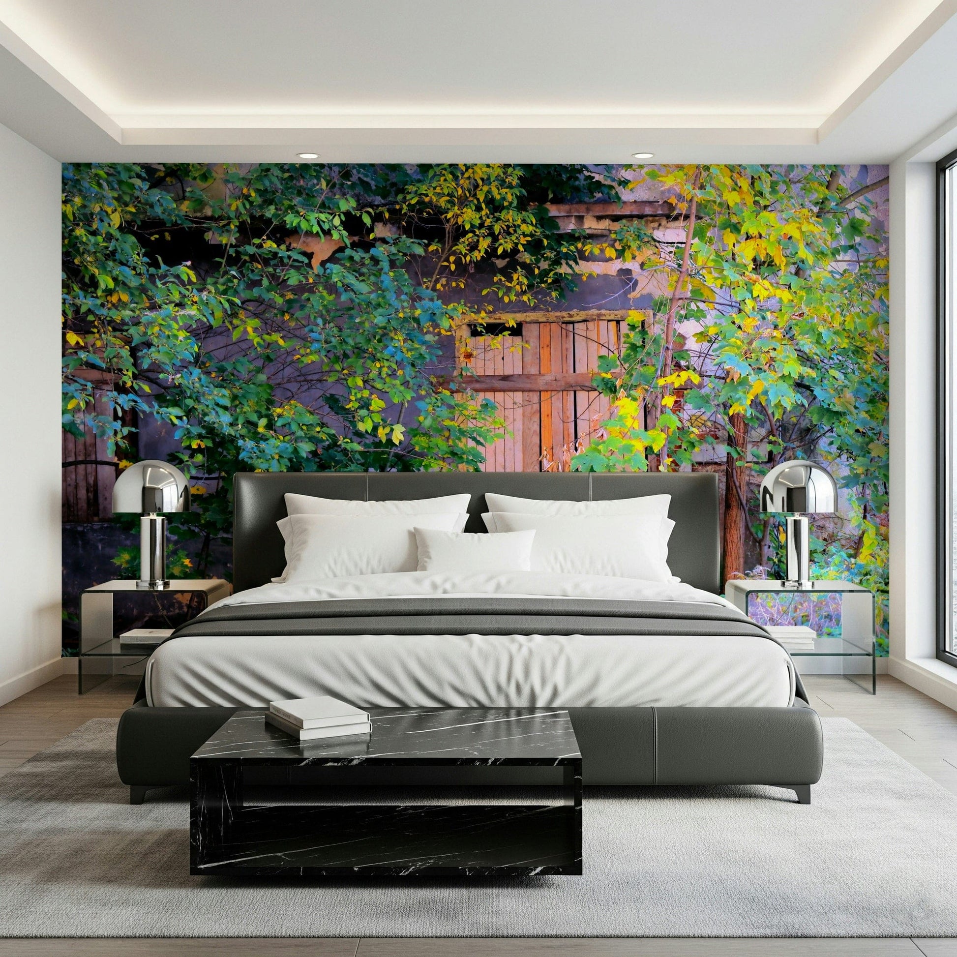 Botanical themed wallpaper capturing a forgotten portal reclaimed by nature.