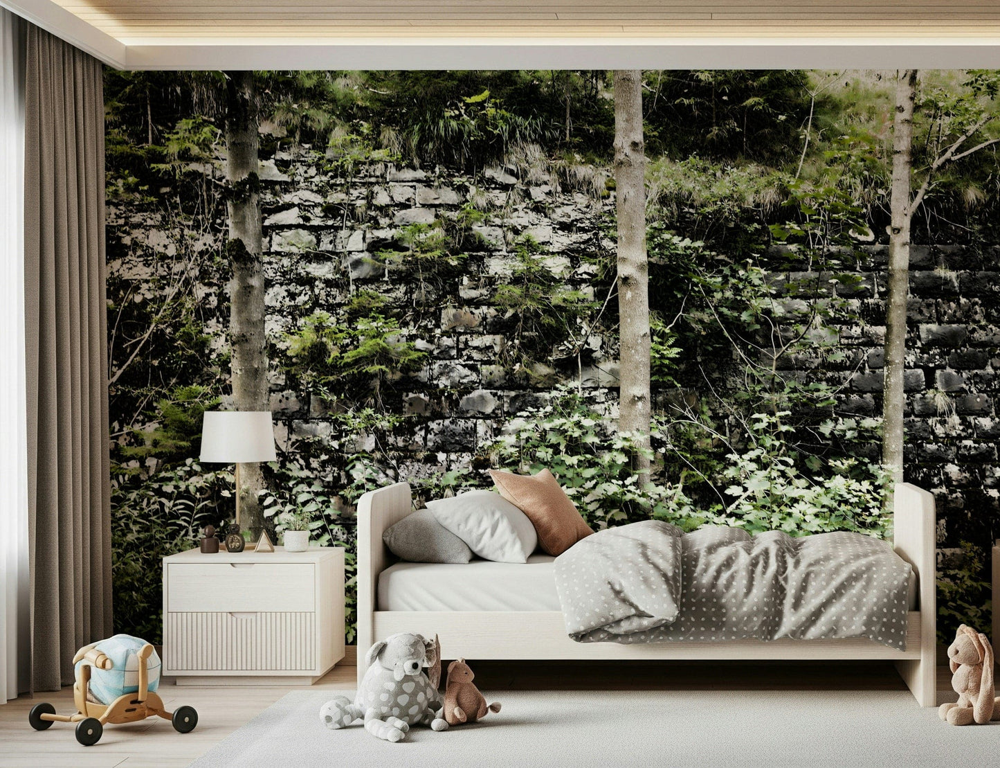 Realistic vine covered wall mural for a warm and inviting entryway.