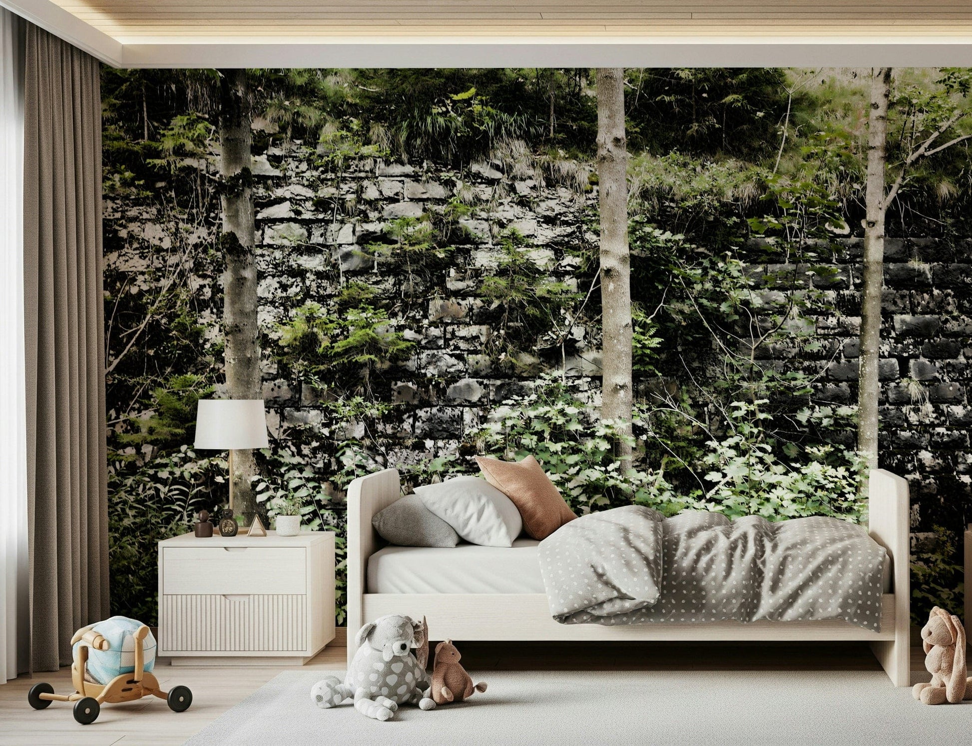 Realistic vine covered wall mural for a warm and inviting entryway.