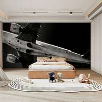Twin engines gleam beneath a passing aircraft in this dramatic Overhead wall mural GD4942
