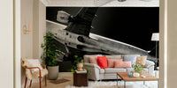 The belly of a passenger jet fills this striking black and white wall mural GD4942

