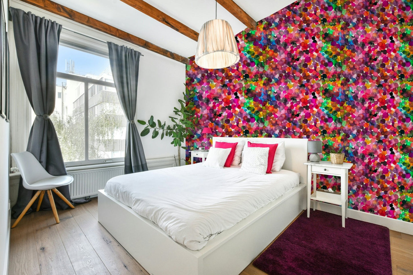 Artistic watercolor wall mural with dot design

